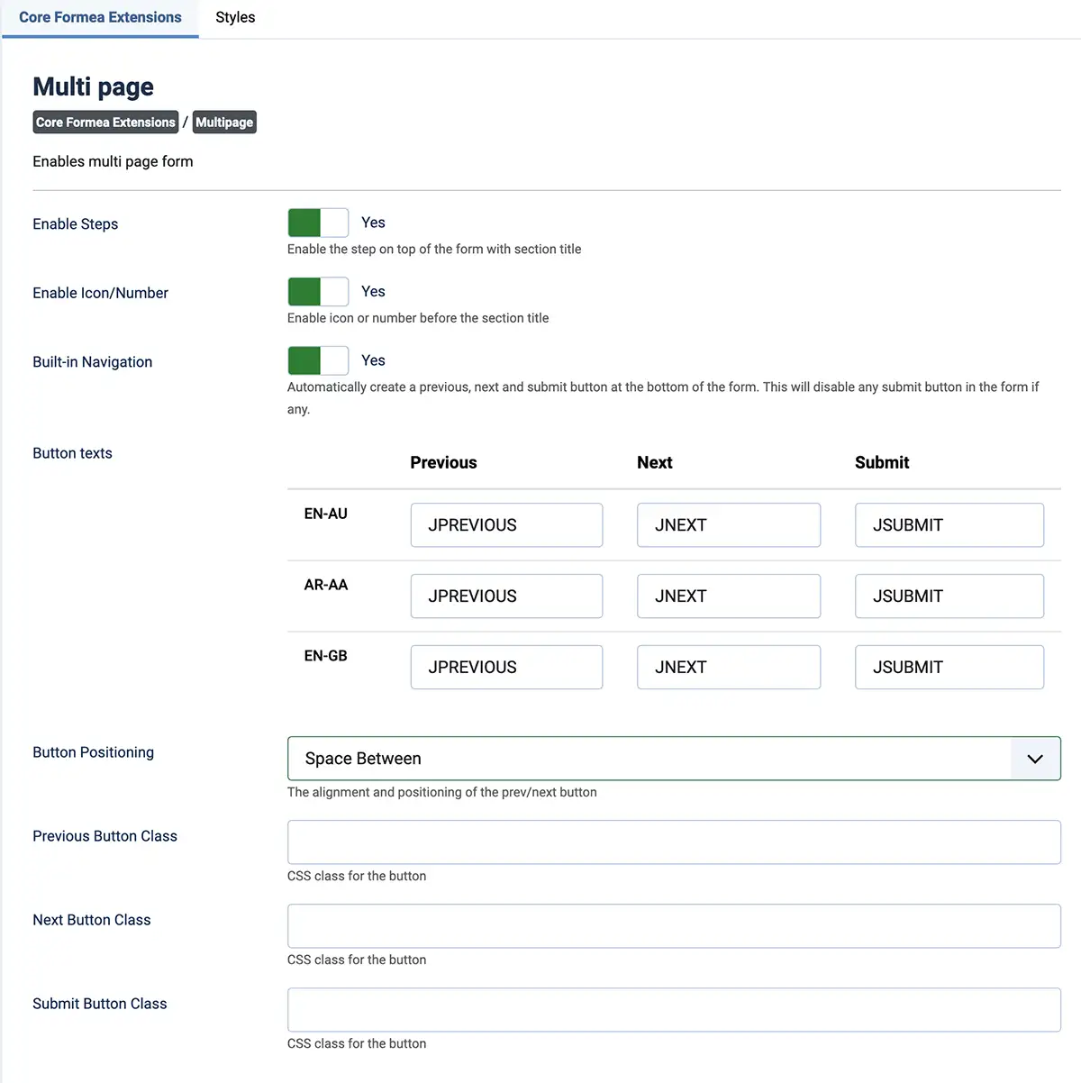 Multi page global configuration