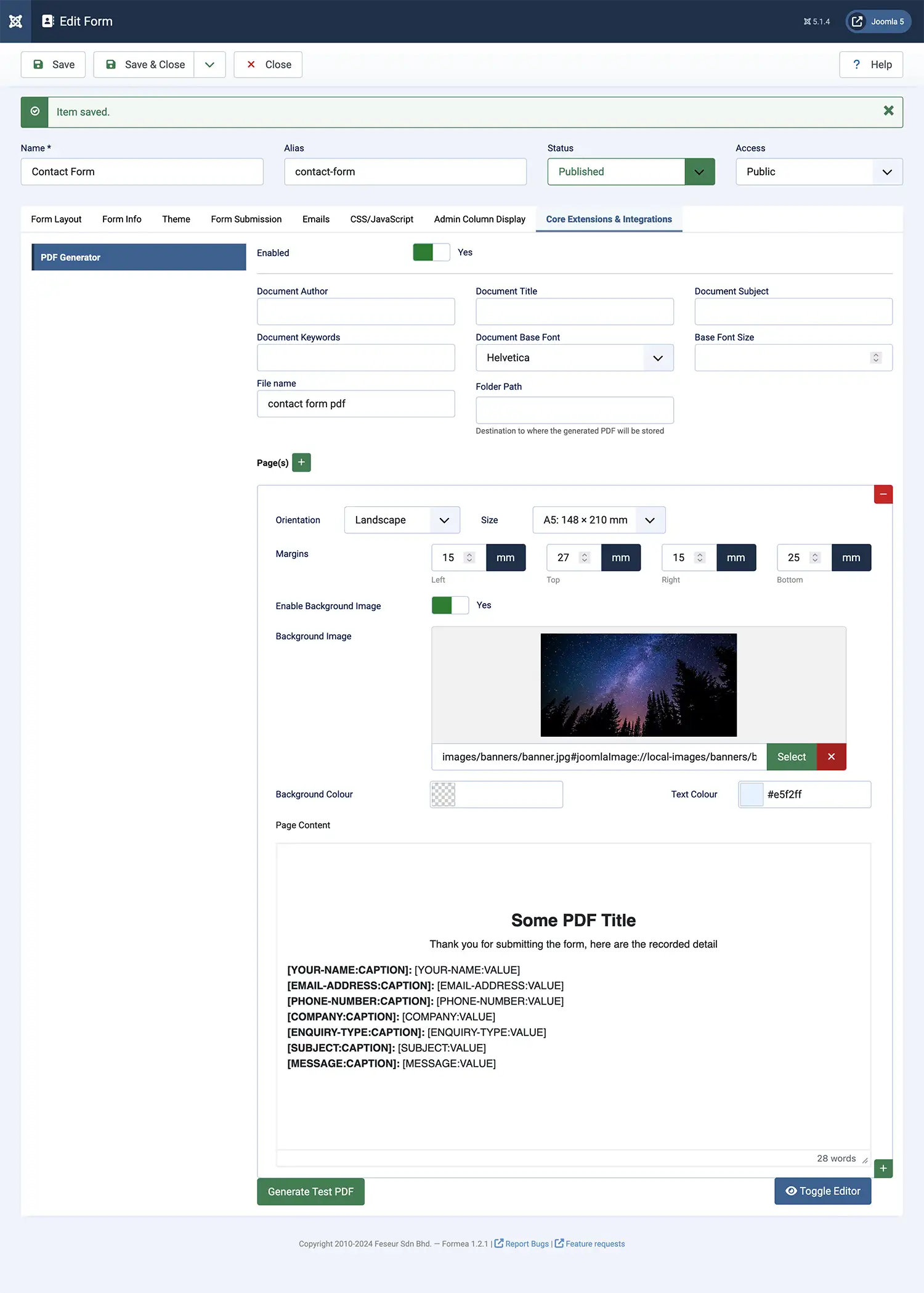 Configuring Formea PDF extension