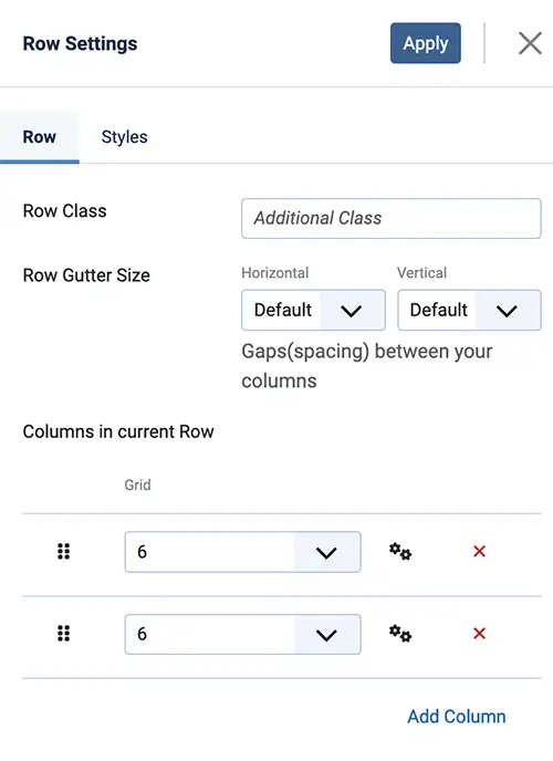Row setting parameters